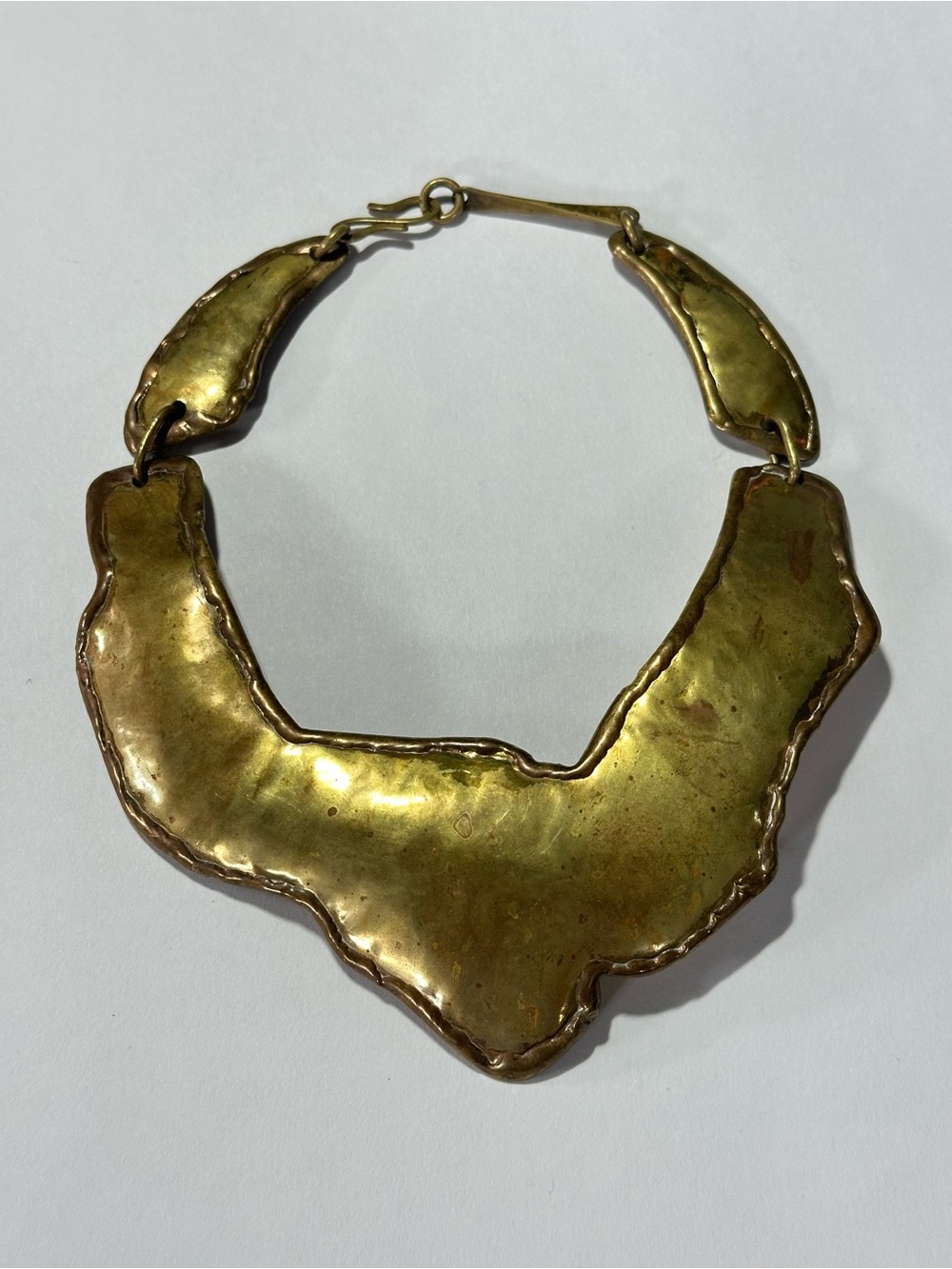 Statement Artisan Signed Modern Brass Metal Brutalist Choker Bib Necklace 1987